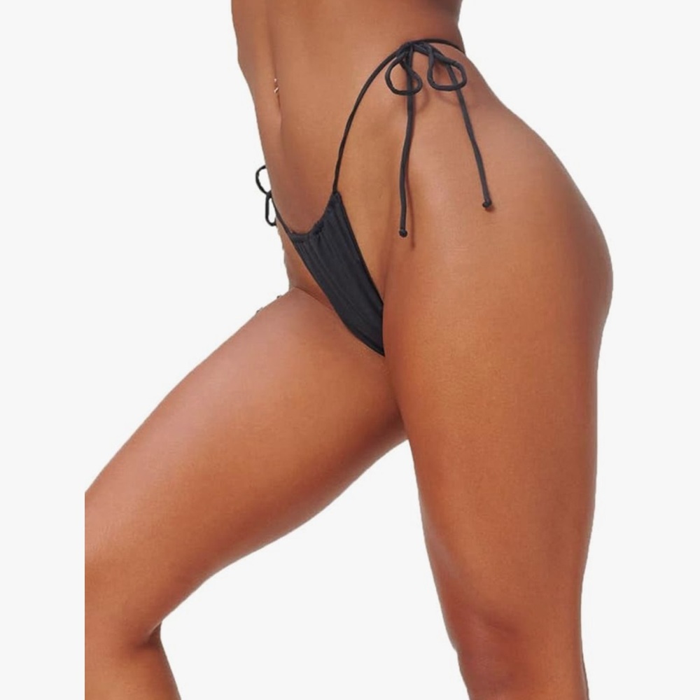 NWT Good American sz M Black Tiny Ties Bikini Bottoms New